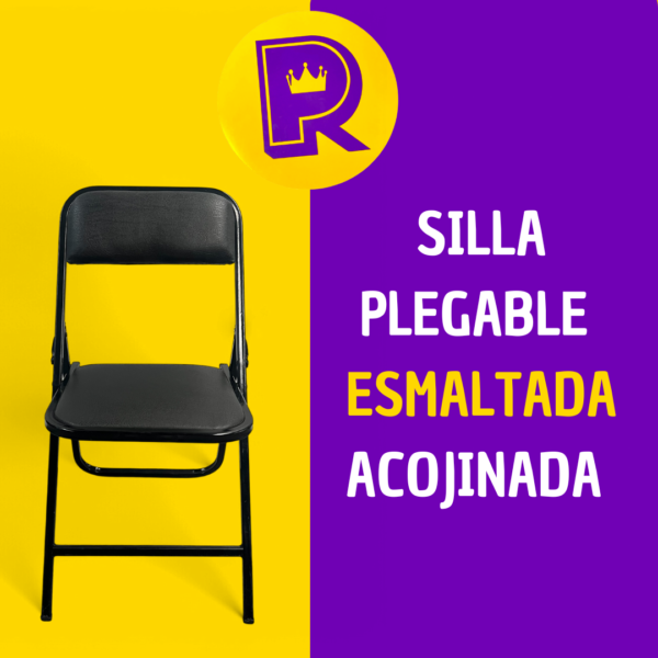 Silla plegable esmaltada acojinada negra
