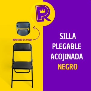 Silla plegable esmaltada acojinada negra (Refuerzo en Oreja)