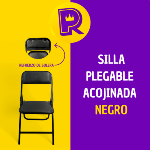 Silla plegable esmaltada acojinada negra (Refuerzo en Solera)