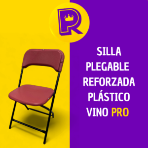 Silla plegable reforzada con asiento y respaldo en plástico vino